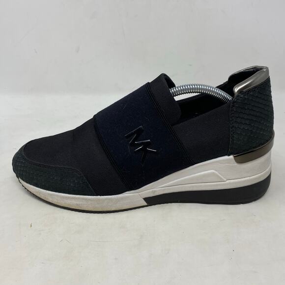 Michael Kors Felix Slip On Tainer Black White Wedge Womens Size 9 - Picture 2 of 8